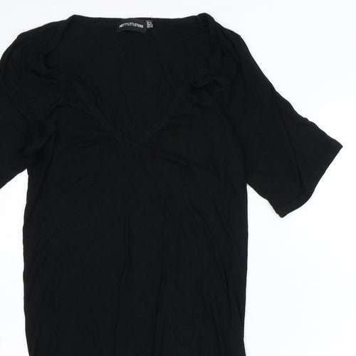 PRETTYLITTLETHING Womens Black Polyester A-Line Size 10 V-Neck Pullover