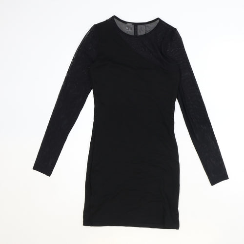H&M Womens Black Herringbone Polyester A-Line Size 8 Round Neck Pullover