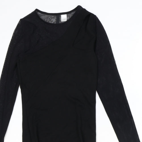 H&M Womens Black Herringbone Polyester A-Line Size 8 Round Neck Pullover