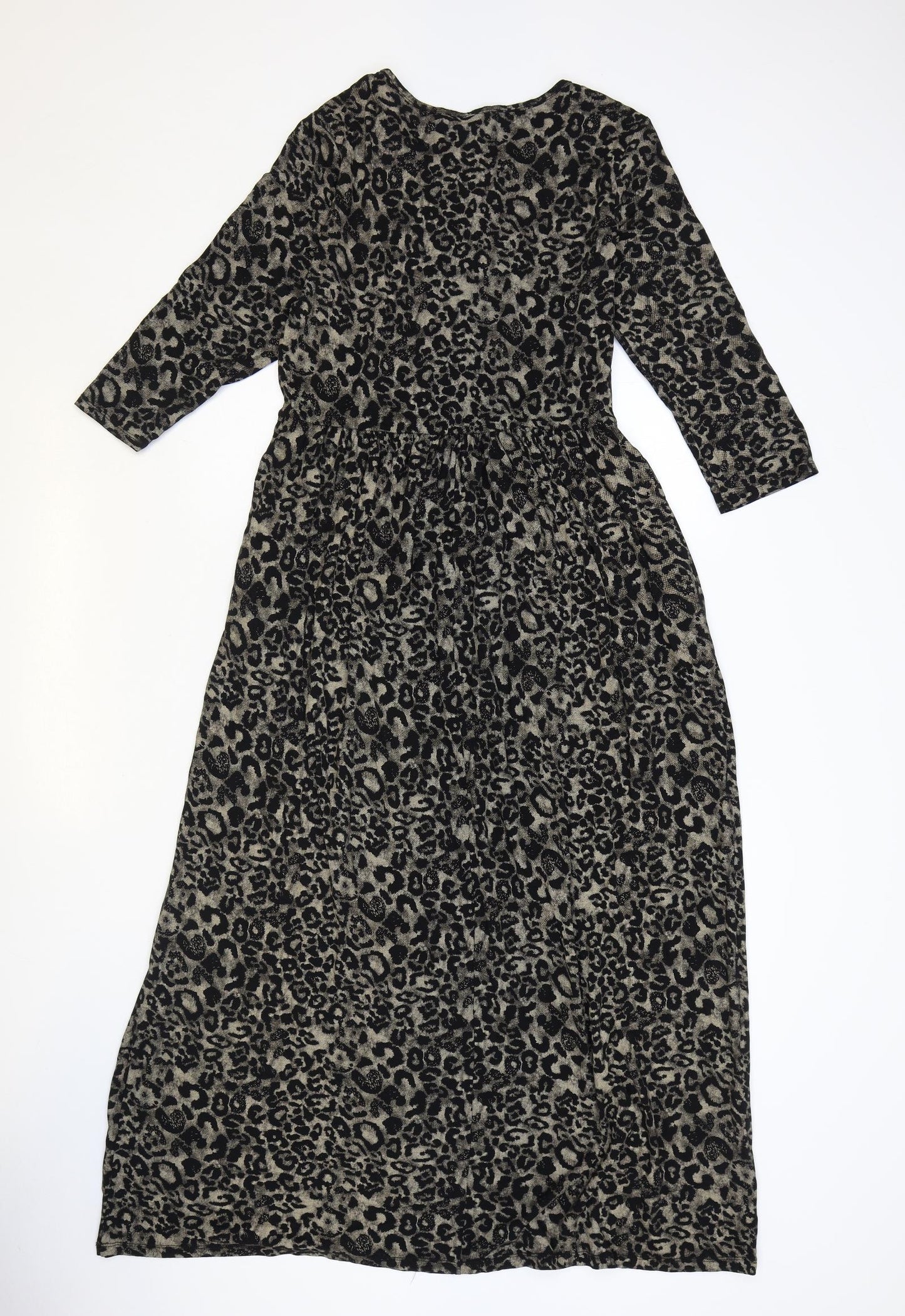 Roman Womens Brown Animal Print Viscose Maxi Size 14 Round Neck Pullover - Leopard Pattern