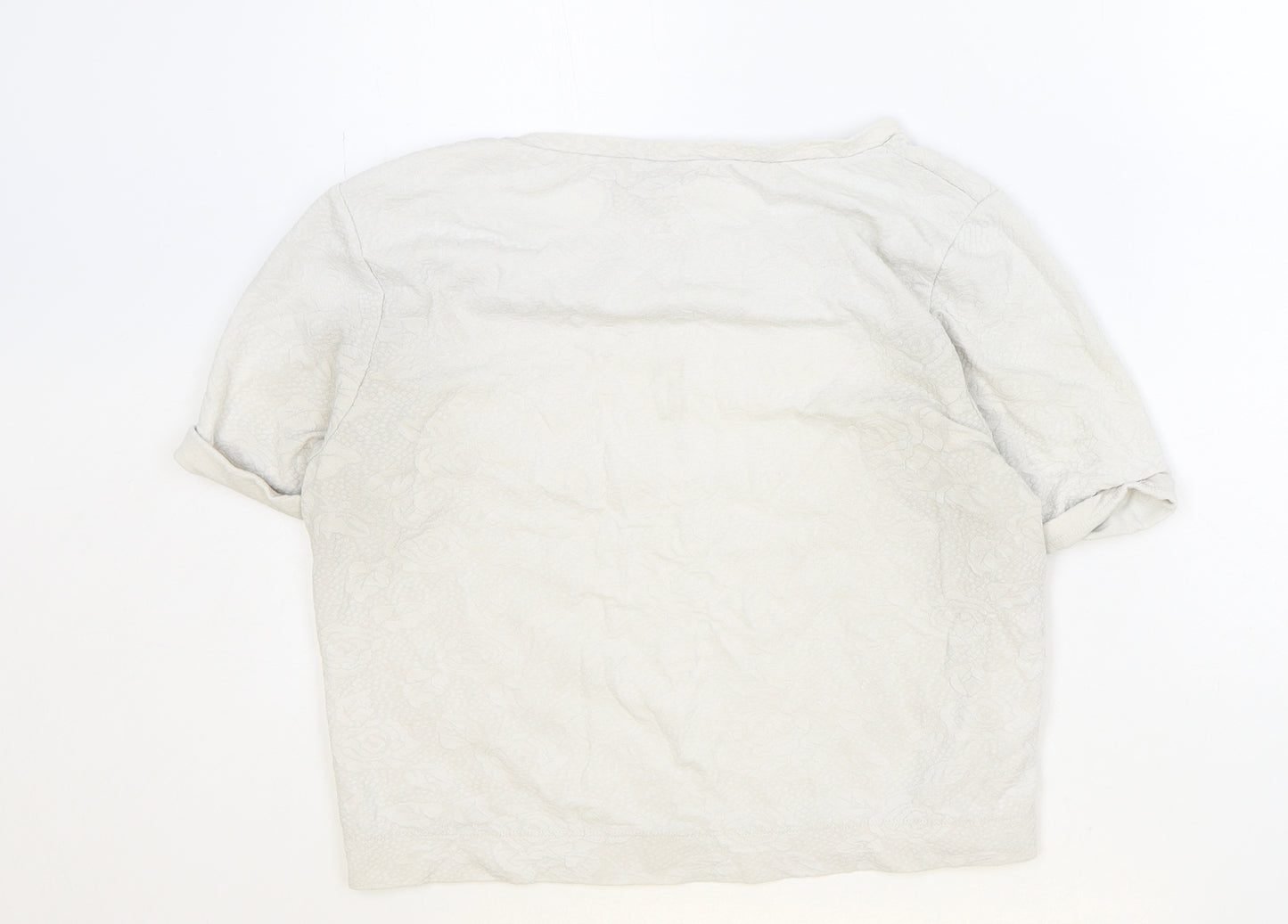 H&M Womens Ivory Floral Cotton Basic T-Shirt Size M Boat Neck
