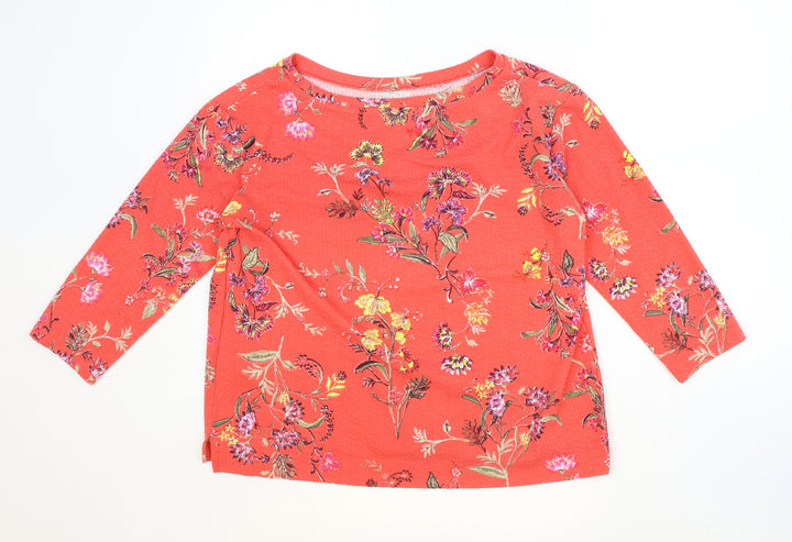 Marks and Spencer Womens Red Floral Polyester Basic Blouse Size 12 Boat Neck