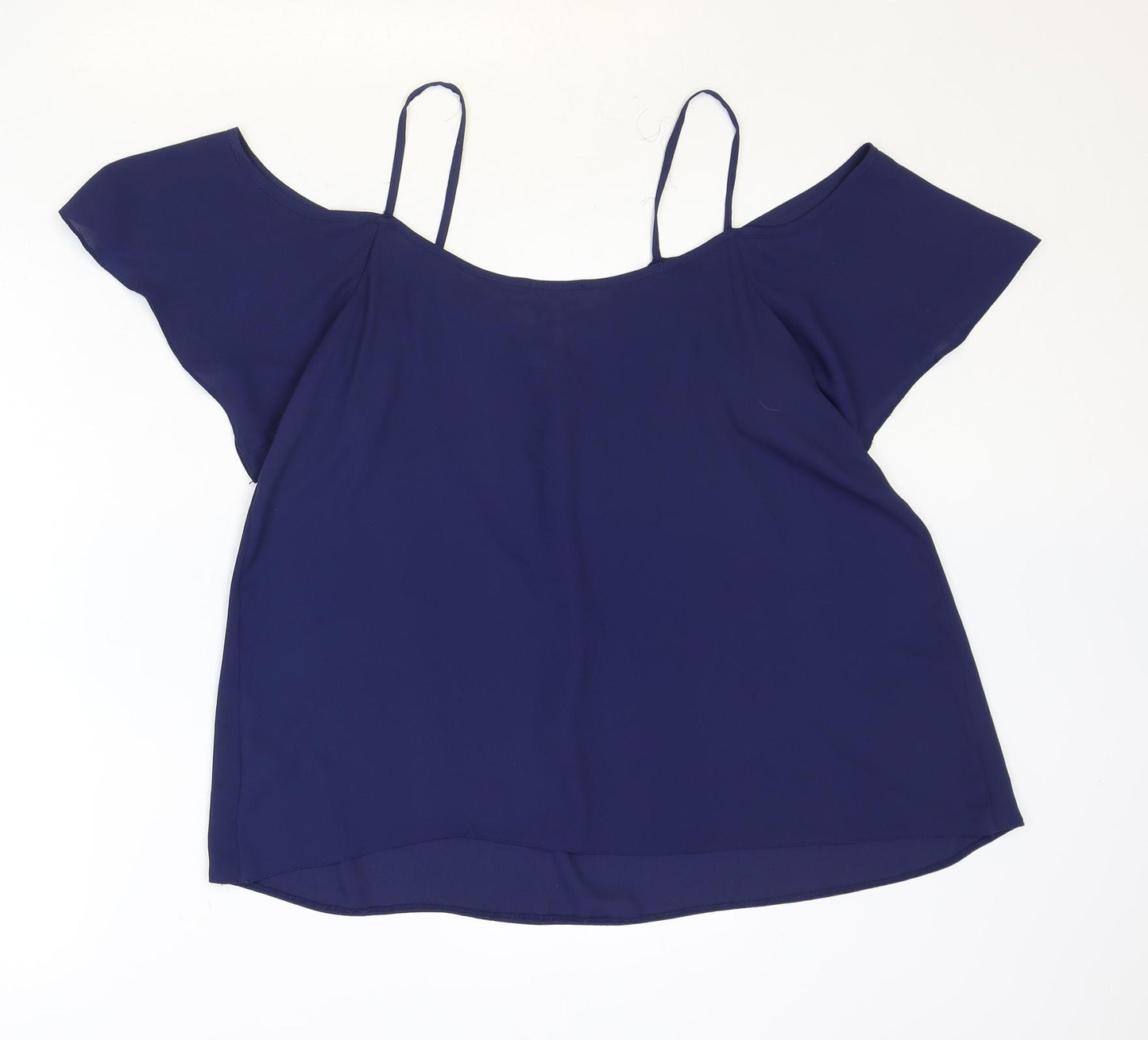Papaya Womens Blue Polyester Basic Blouse Size 16 V-Neck - Cold Shoulder Lace Up Neck Detail