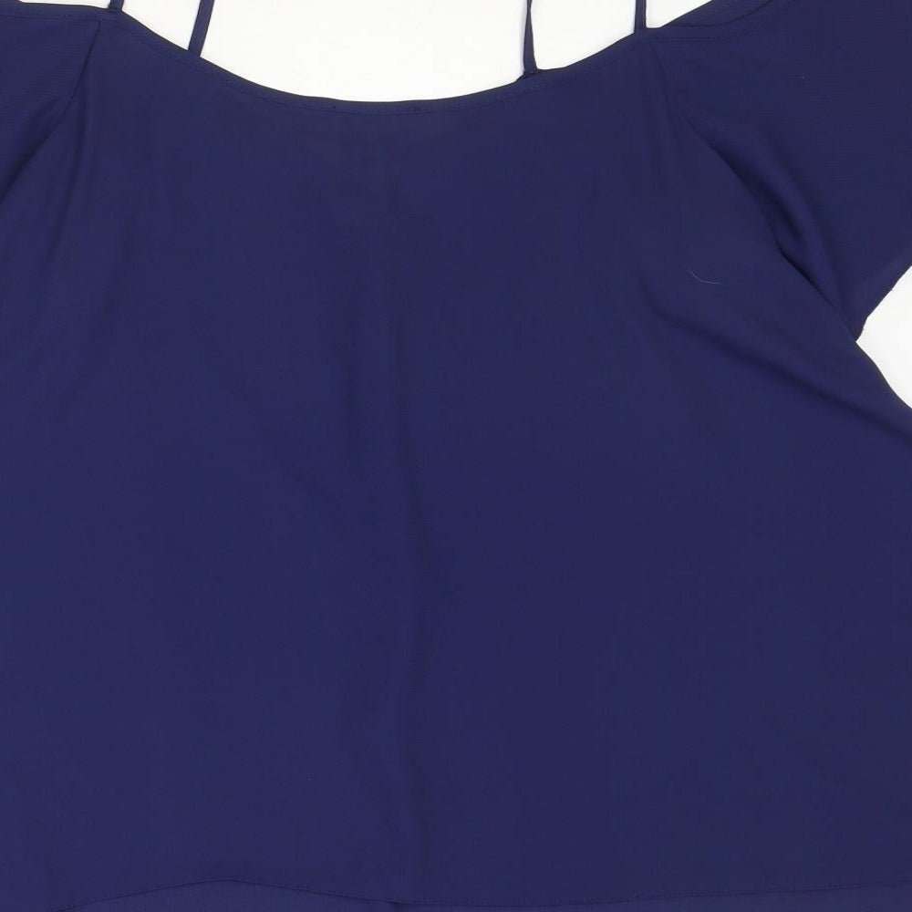 Papaya Womens Blue Polyester Basic Blouse Size 16 V-Neck - Cold Shoulder Lace Up Neck Detail