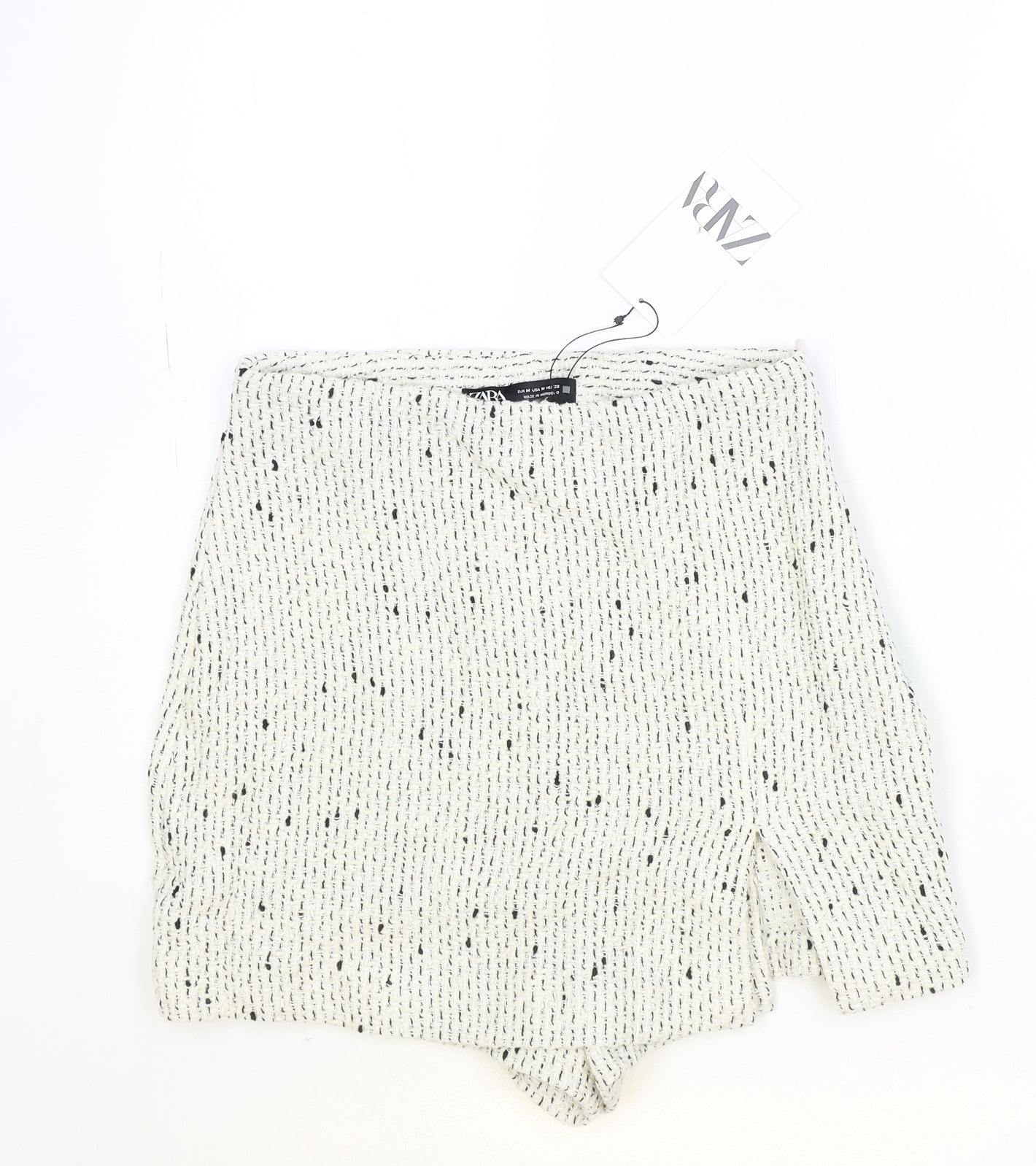 Zara Womens Beige Cotton Hot Pants Shorts Size M Regular Zip - Skort