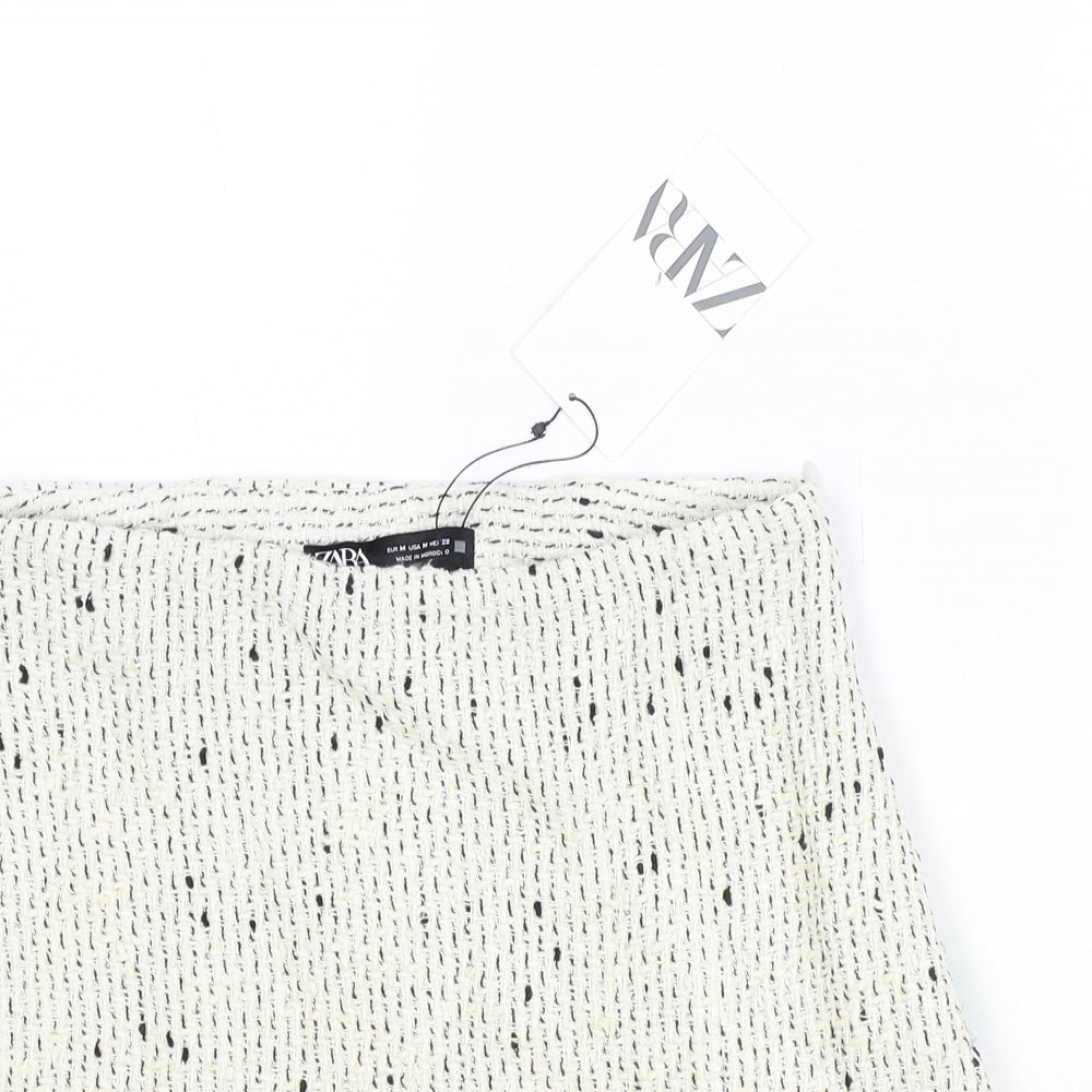 Zara Womens Beige Cotton Hot Pants Shorts Size M Regular Zip - Skort