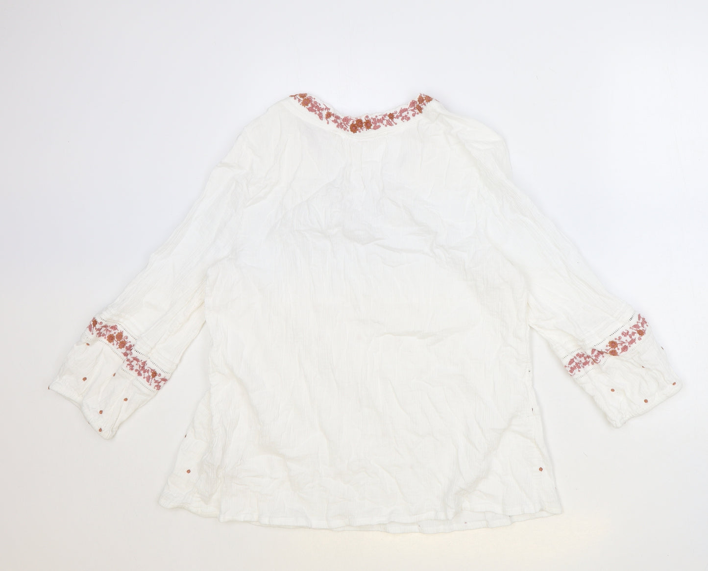 Fat Face Womens Ivory Floral 100% Cotton Basic Blouse Size 18 V-Neck