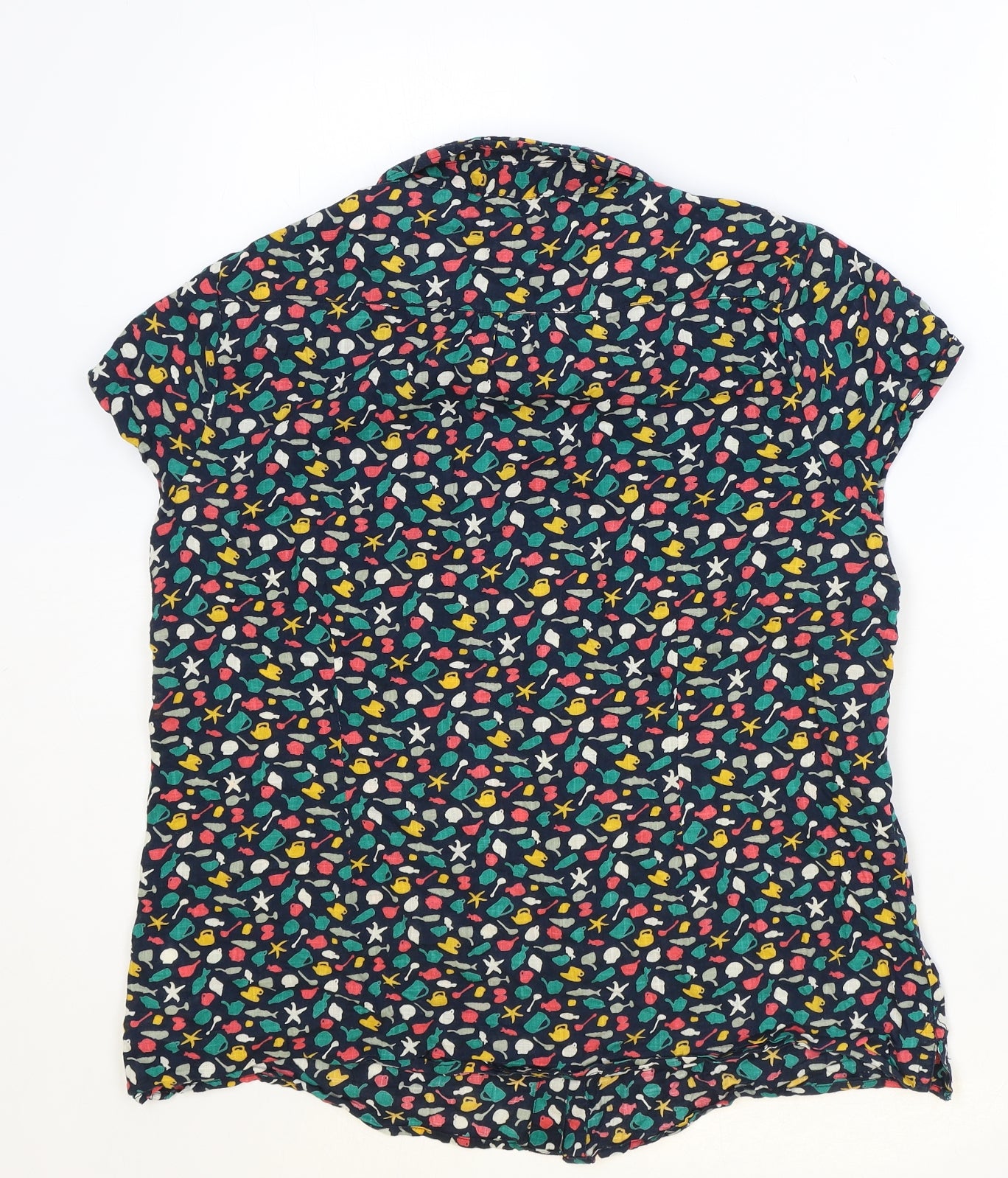 Seasalt Womens Multicoloured Geometric 100% Cotton Basic Button-Up Size 16 Collared - Seaside Pattern