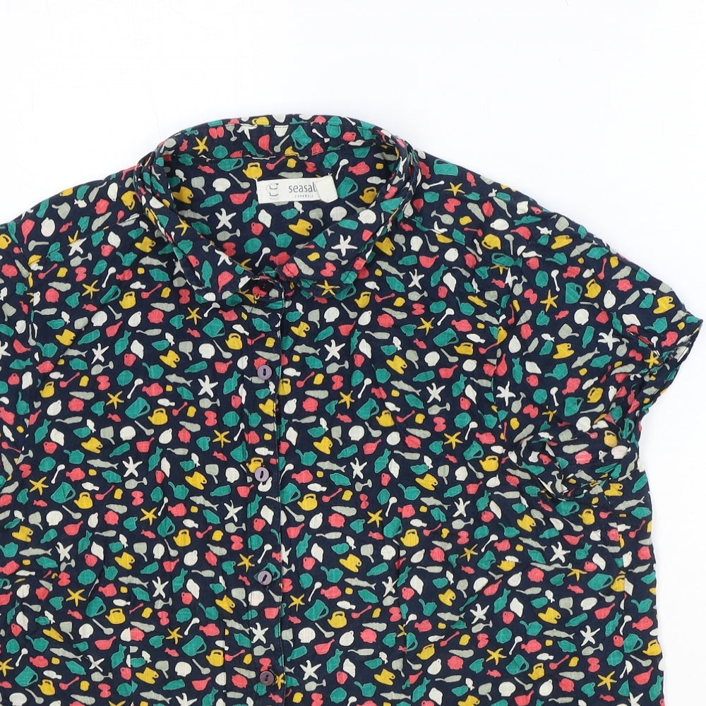 Seasalt Womens Multicoloured Geometric 100% Cotton Basic Button-Up Size 16 Collared - Seaside Pattern