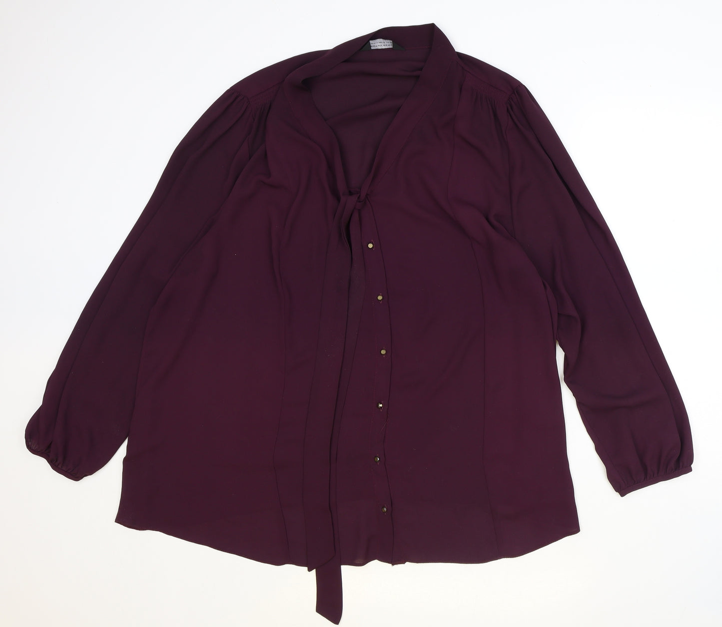 Dorothy Perkins Womens Purple Polyester Basic Blouse Size 26 V-Neck - Tie Neck Detail