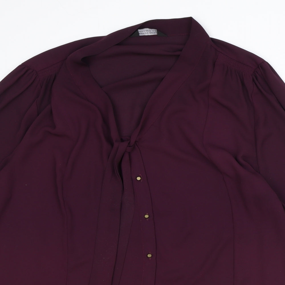 Dorothy Perkins Womens Purple Polyester Basic Blouse Size 26 V-Neck - Tie Neck Detail