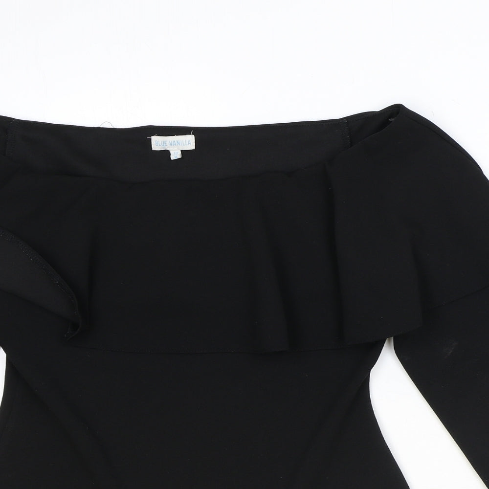 Blue Vanilla Womens Black Polyester Bodysuit One-Piece Size 12 Snap