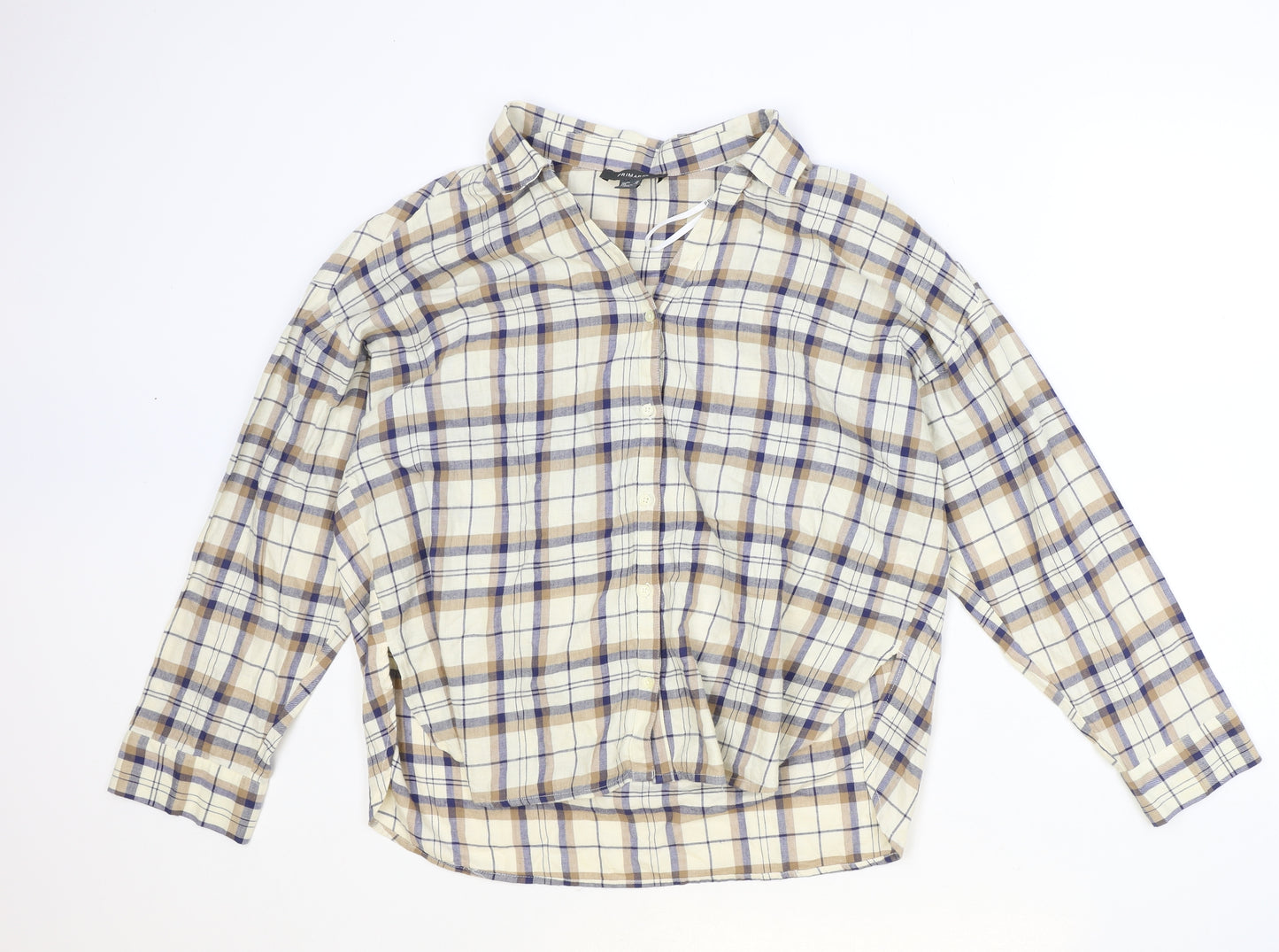 Primark Womens Multicoloured Plaid 100% Cotton Basic Button-Up Size 14 Collared