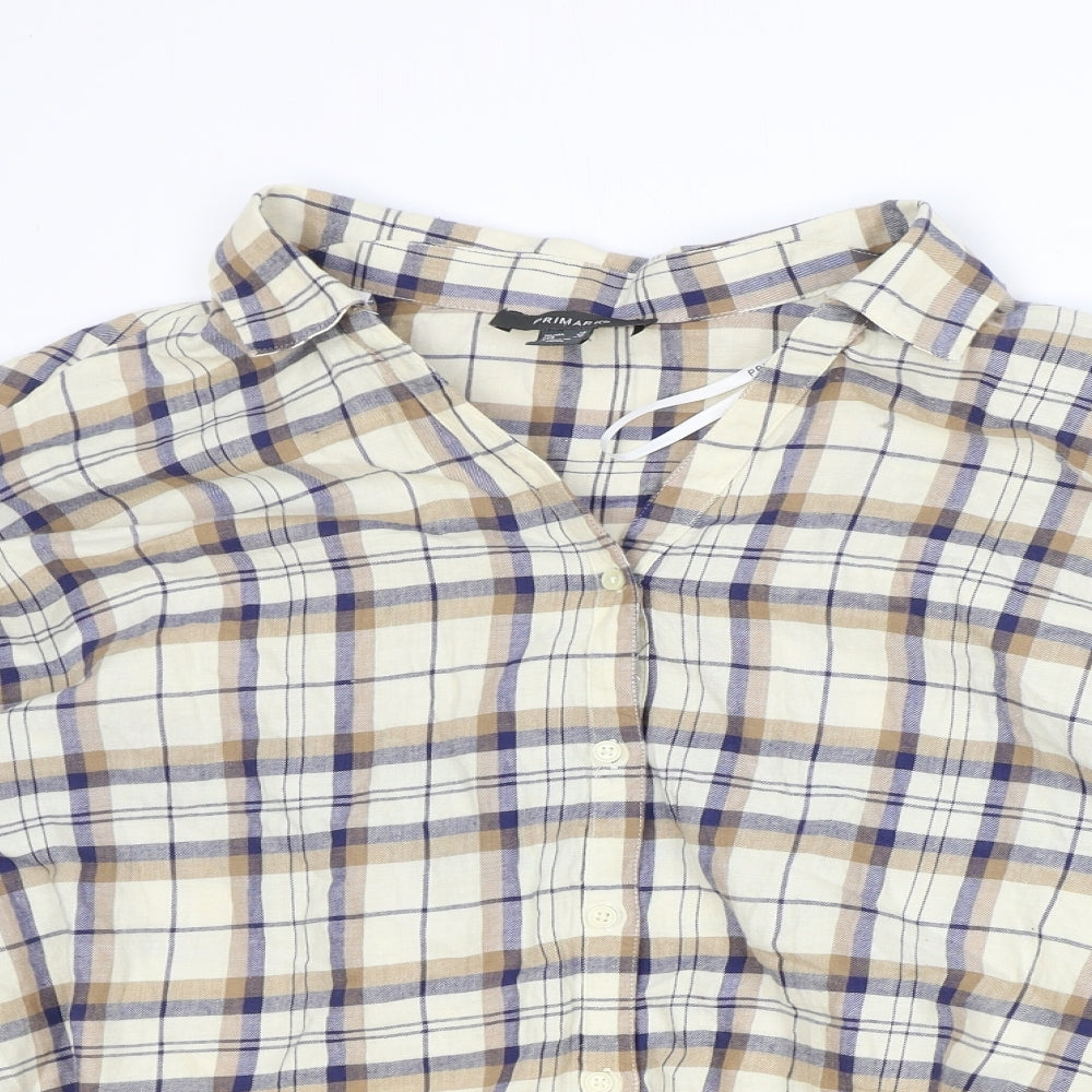 Primark Womens Multicoloured Plaid 100% Cotton Basic Button-Up Size 14 Collared