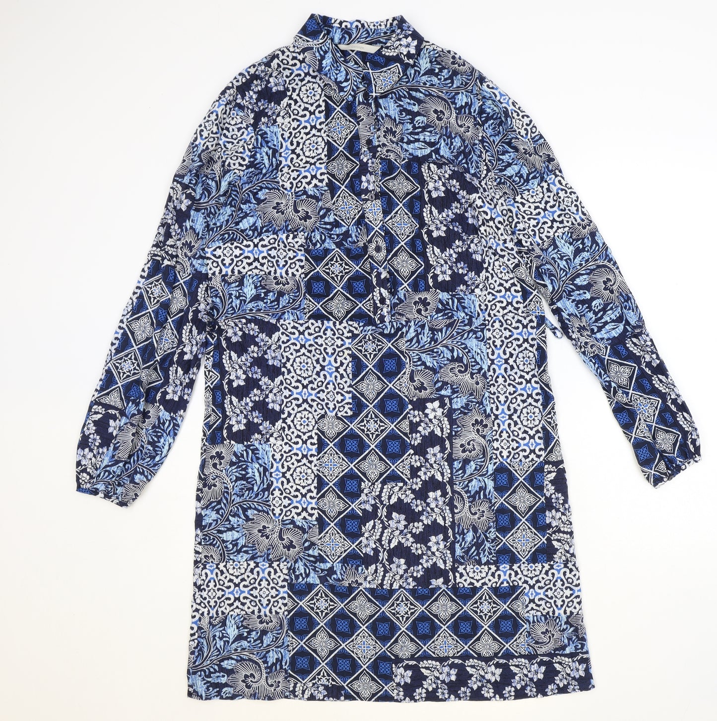 George Womens Blue Geometric Viscose Shirt Dress Size 10 Collared Button