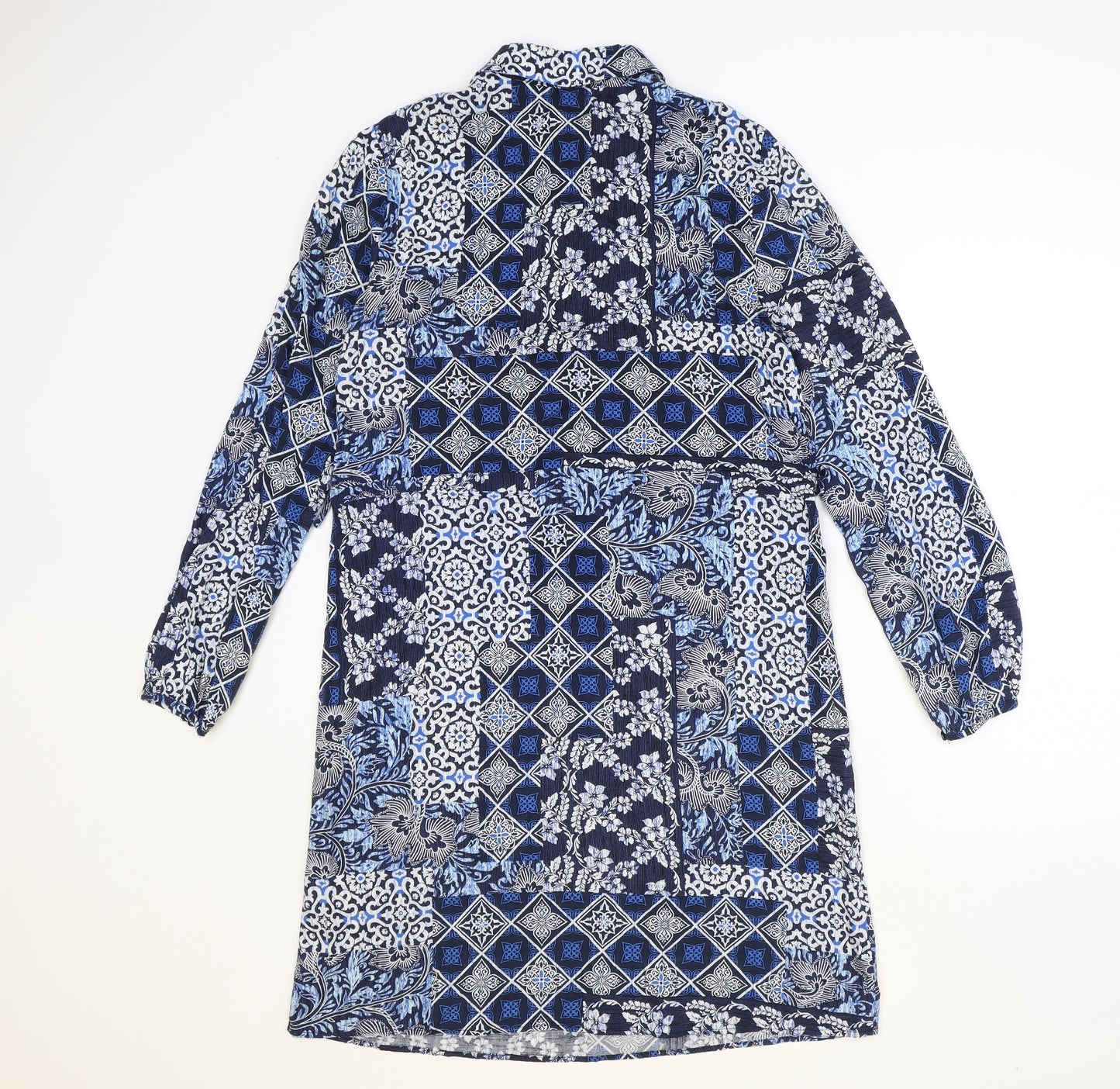 George Womens Blue Geometric Viscose Shirt Dress Size 10 Collared Button
