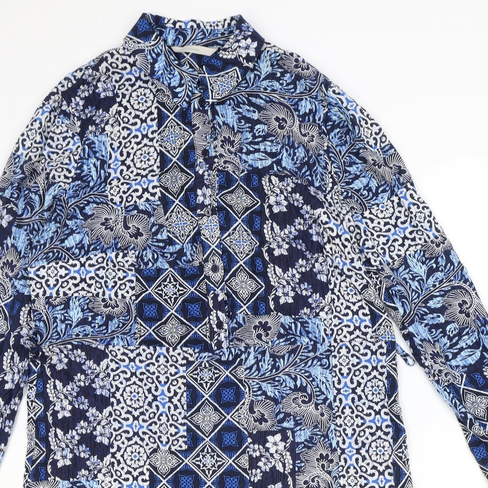George Womens Blue Geometric Viscose Shirt Dress Size 10 Collared Button