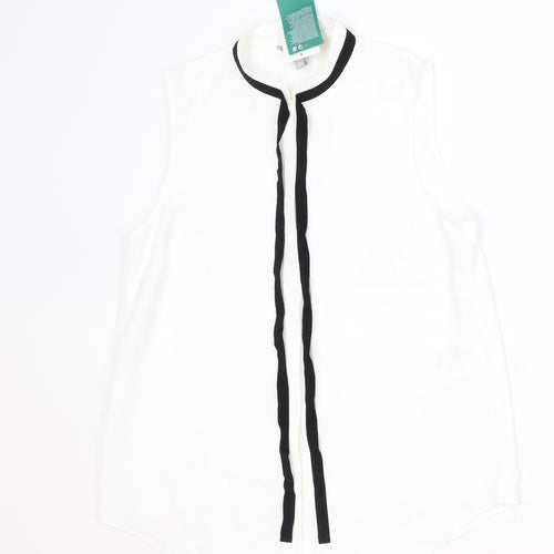 H&M Womens Ivory Polyester Basic Button-Up Size 8 Round Neck