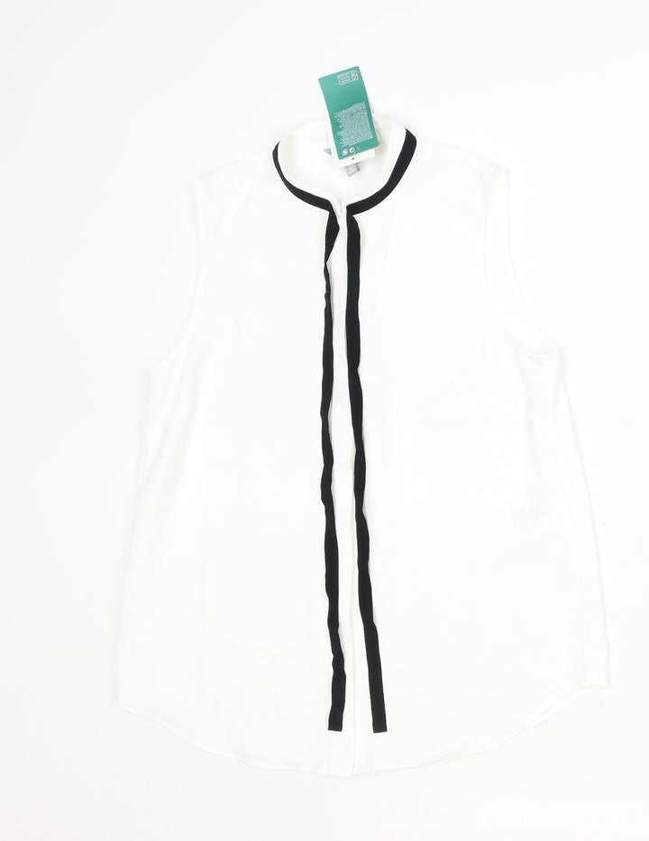 H&M Womens Ivory Polyester Basic Button-Up Size 8 Round Neck