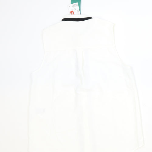 H&M Womens Ivory Polyester Basic Button-Up Size 8 Round Neck