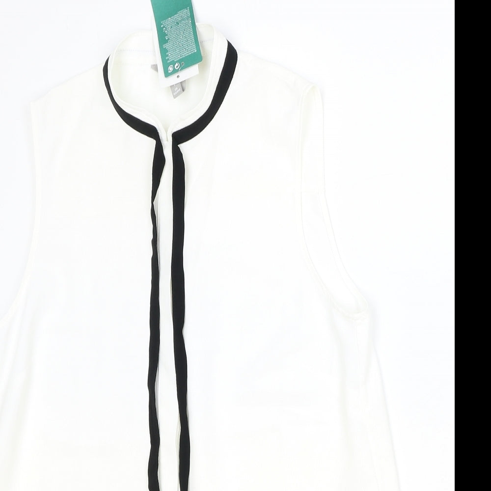 H&M Womens Ivory Polyester Basic Button-Up Size 8 Round Neck
