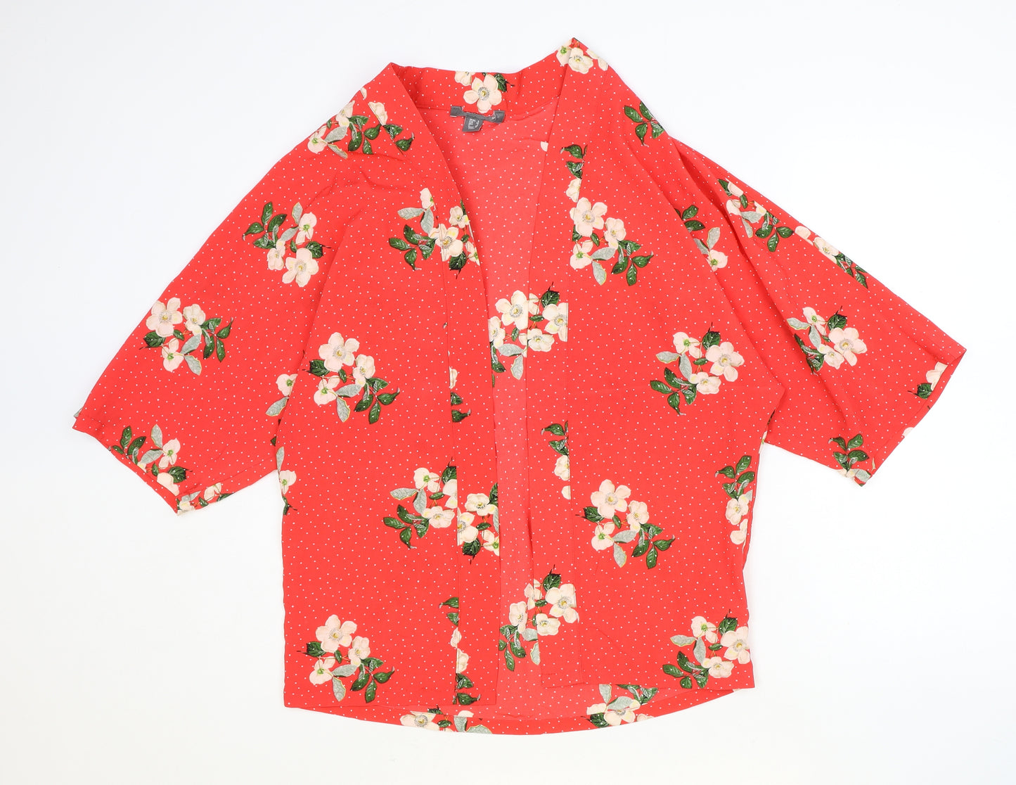 Primark Womens Red Floral Polyester Kimono Blouse Size 6 V-Neck