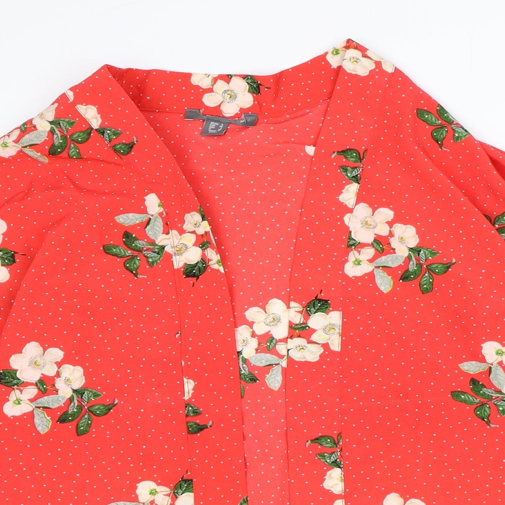 Primark Womens Red Floral Polyester Kimono Blouse Size 6 V-Neck