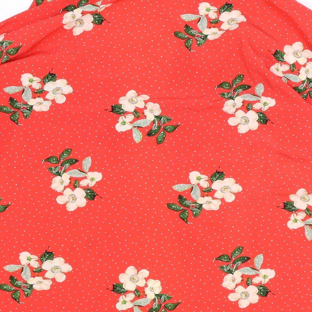 Primark Womens Red Floral Polyester Kimono Blouse Size 6 V-Neck