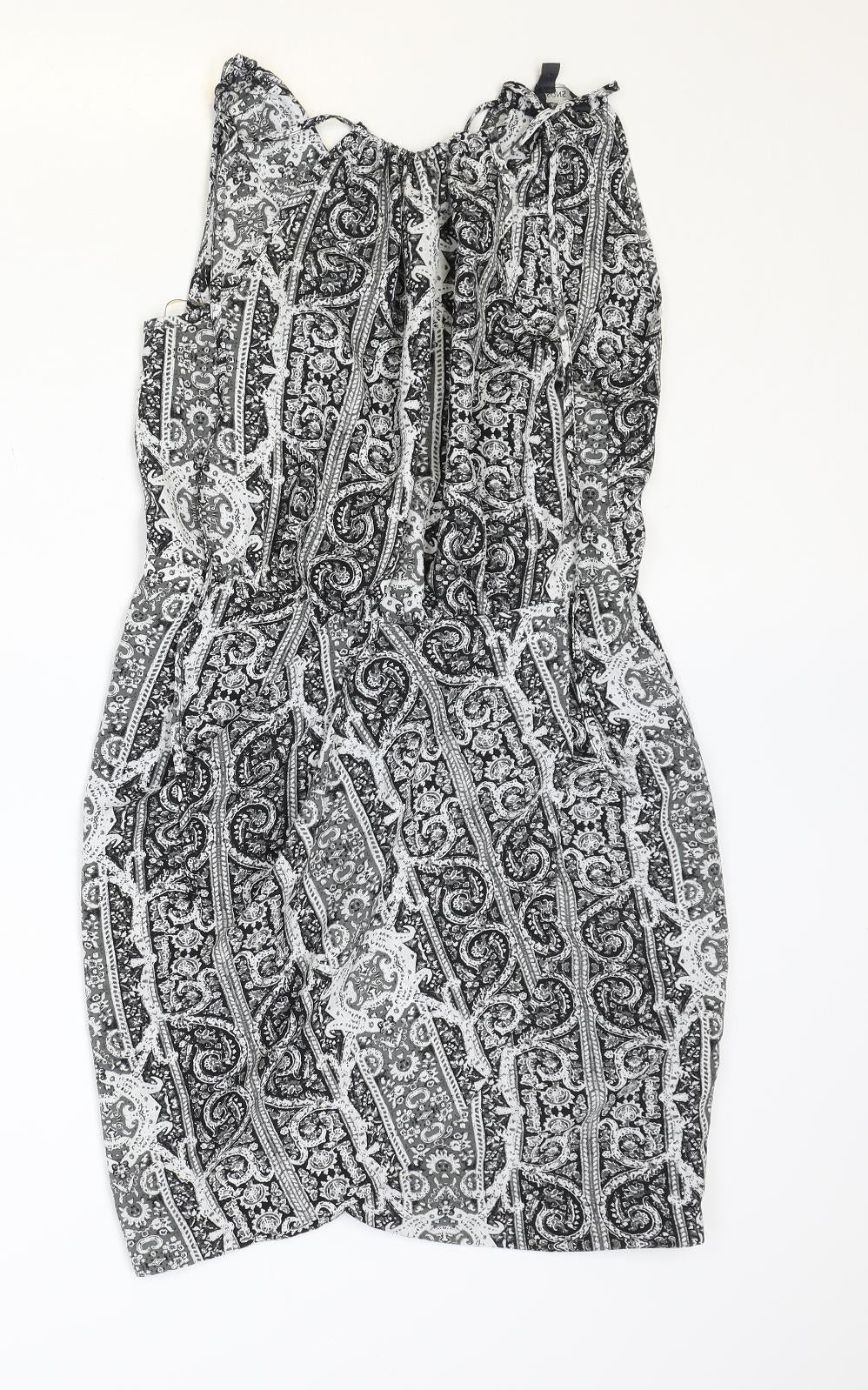 Glassons Womens Black Geometric Polyester A-Line Size 10 Round Neck Tie