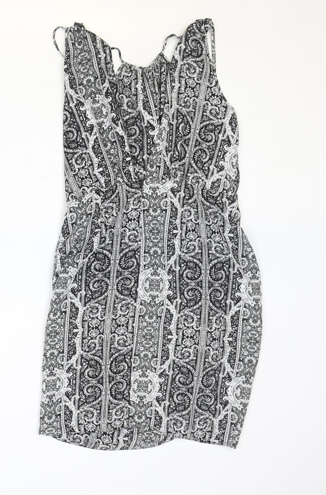 Glassons Womens Black Geometric Polyester A-Line Size 10 Round Neck Tie