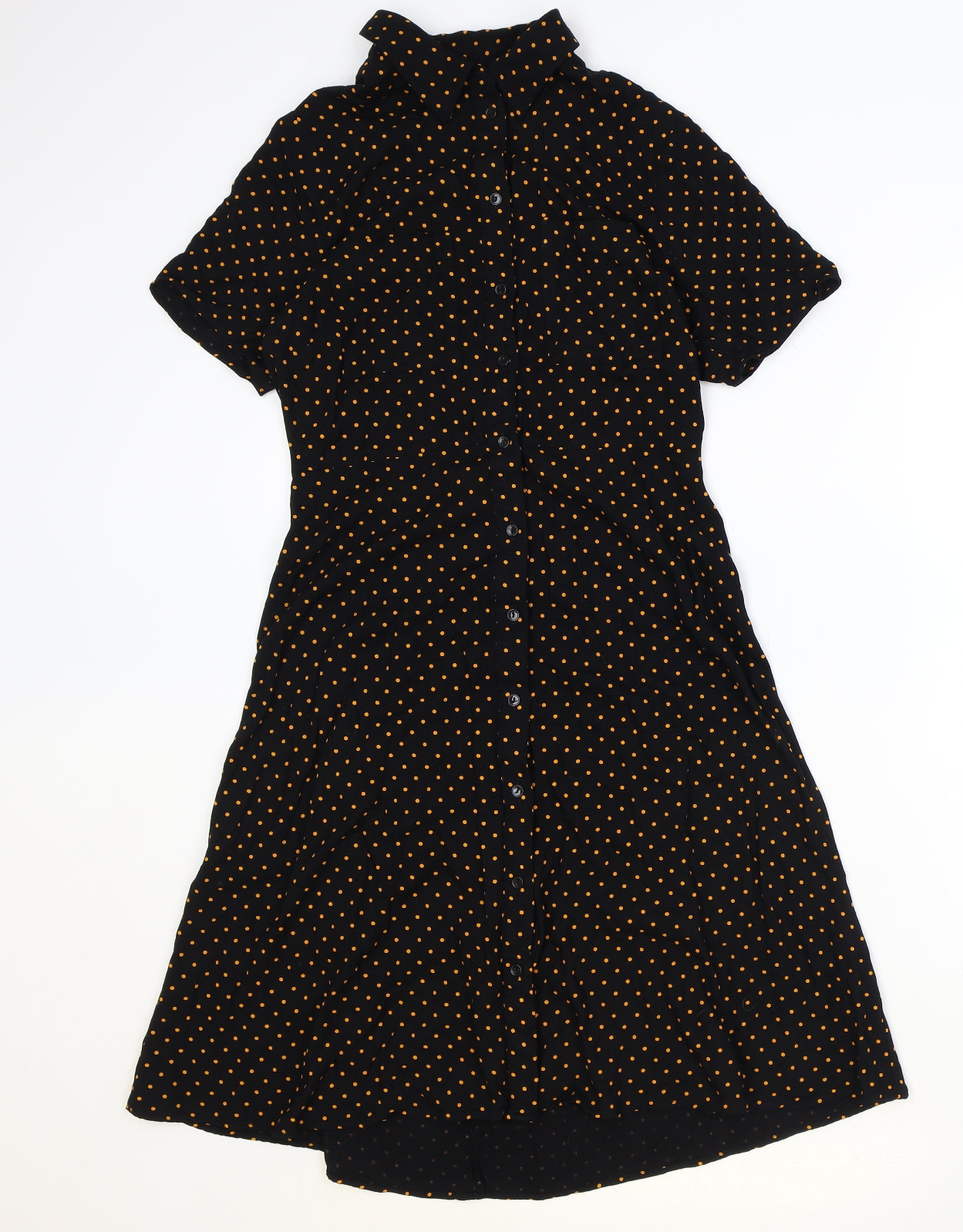 Marks and Spencer Womens Black Polka Dot Viscose Shirt Dress Size 10 Collared Button