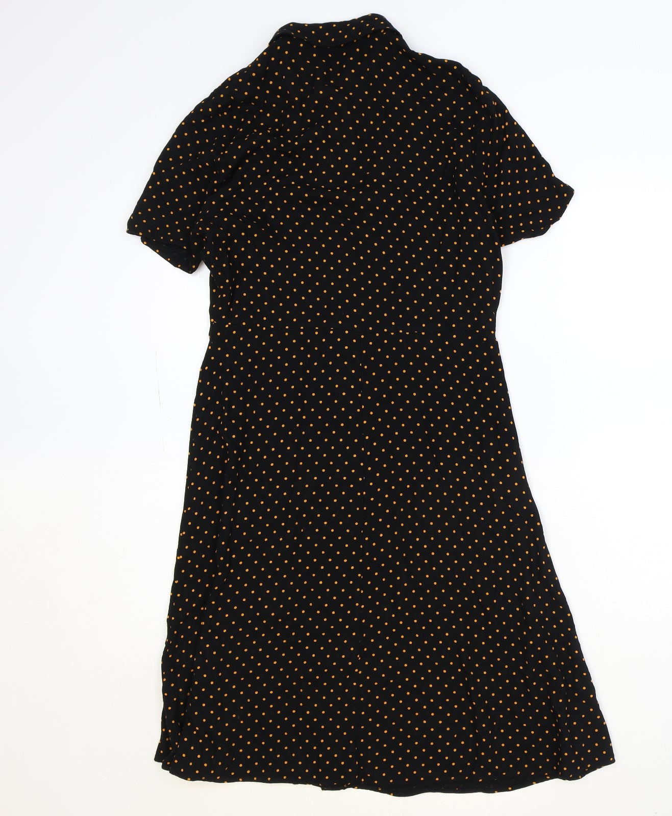 Marks and Spencer Womens Black Polka Dot Viscose Shirt Dress Size 10 Collared Button