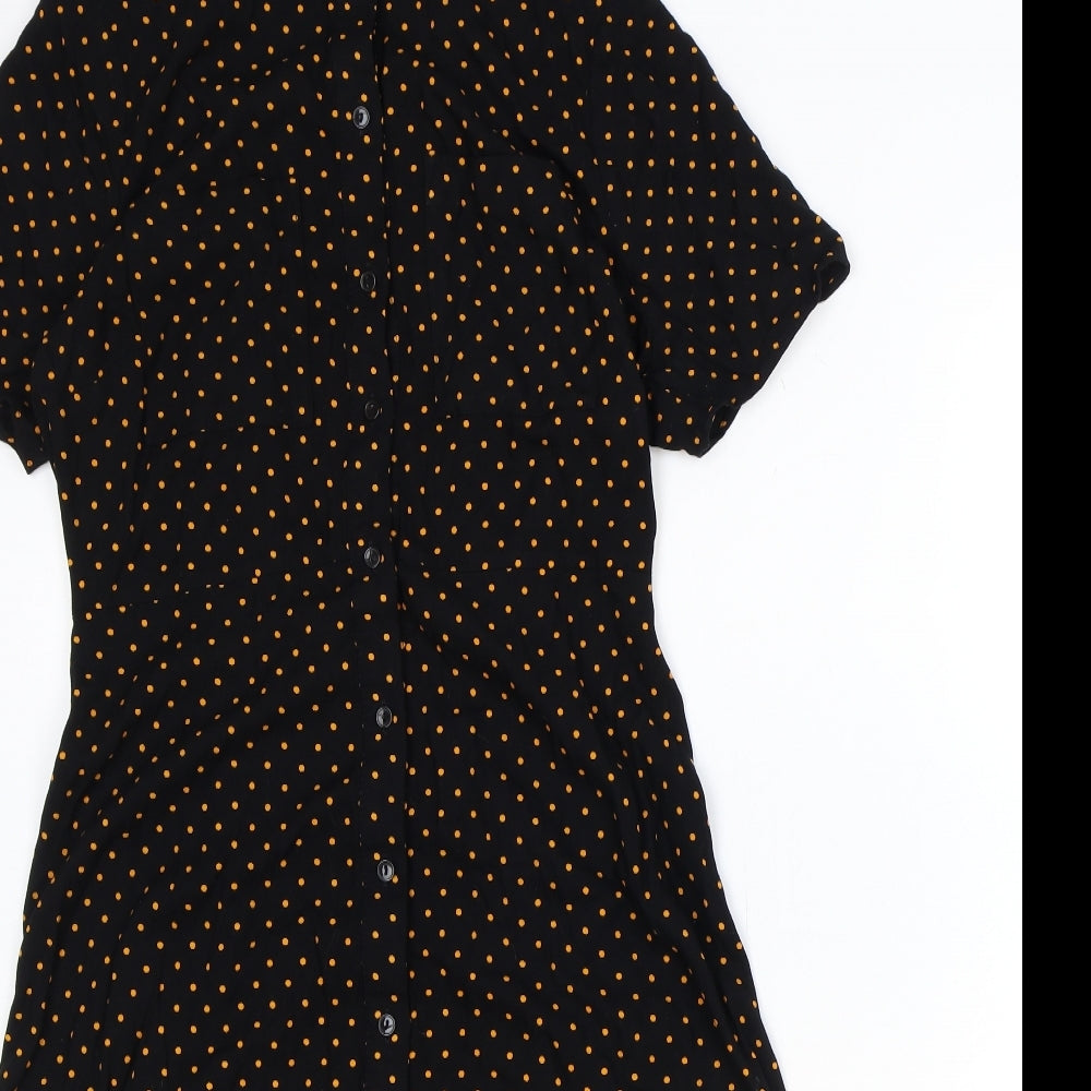 Marks and Spencer Womens Black Polka Dot Viscose Shirt Dress Size 10 Collared Button