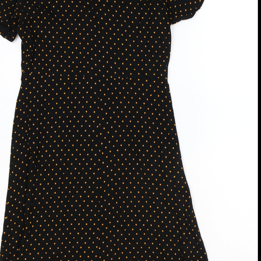 Marks and Spencer Womens Black Polka Dot Viscose Shirt Dress Size 10 Collared Button