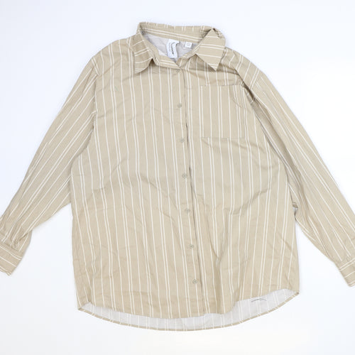 COLLUSION Womens Brown Striped 100% Cotton Basic Button-Up Size 8 Collared