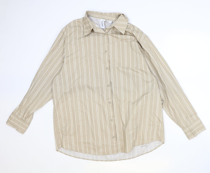 COLLUSION Womens Brown Striped 100% Cotton Basic Button-Up Size 8 Collared