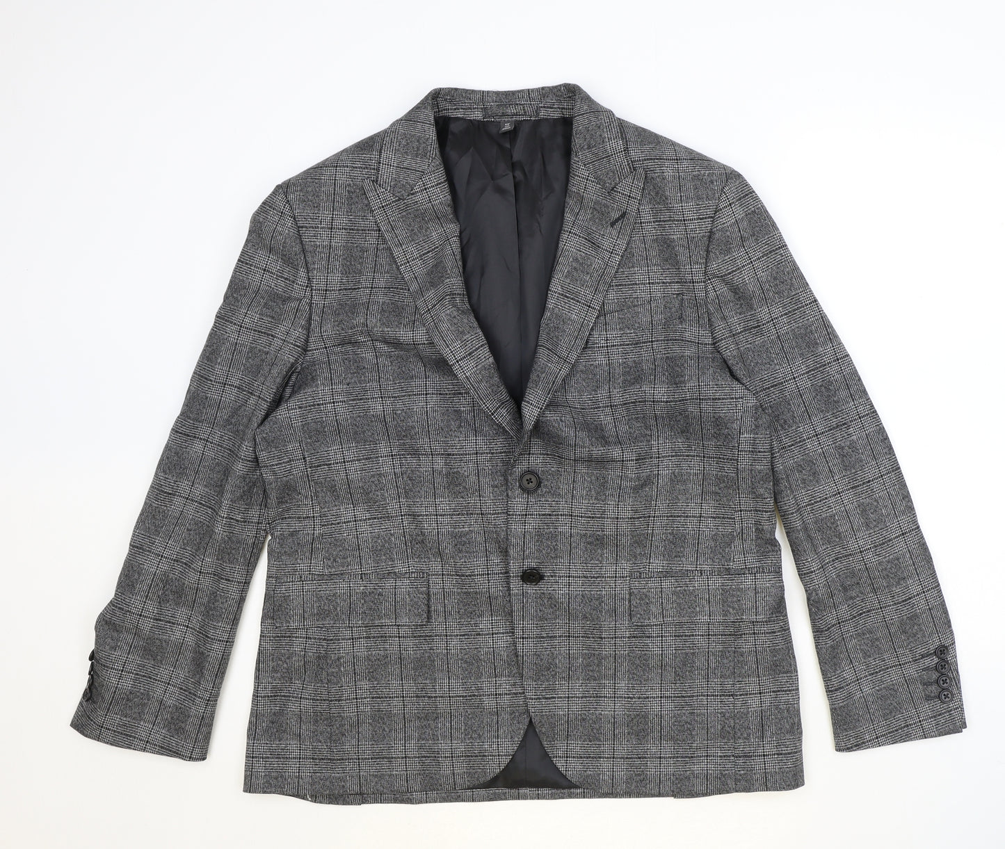 Marks and Spencer Mens Grey Plaid Polyester Jacket Suit Jacket Size 42 Regular