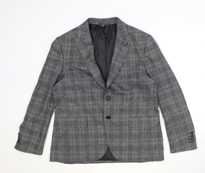 Marks and Spencer Mens Grey Plaid Polyester Jacket Suit Jacket Size 42 Regular