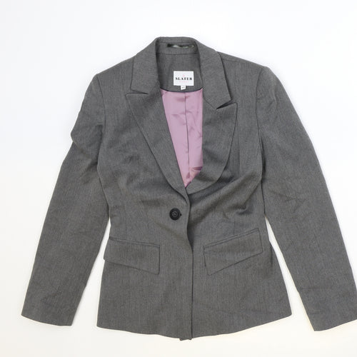 Slaters Womens Grey Polyester Jacket Blazer Size 6