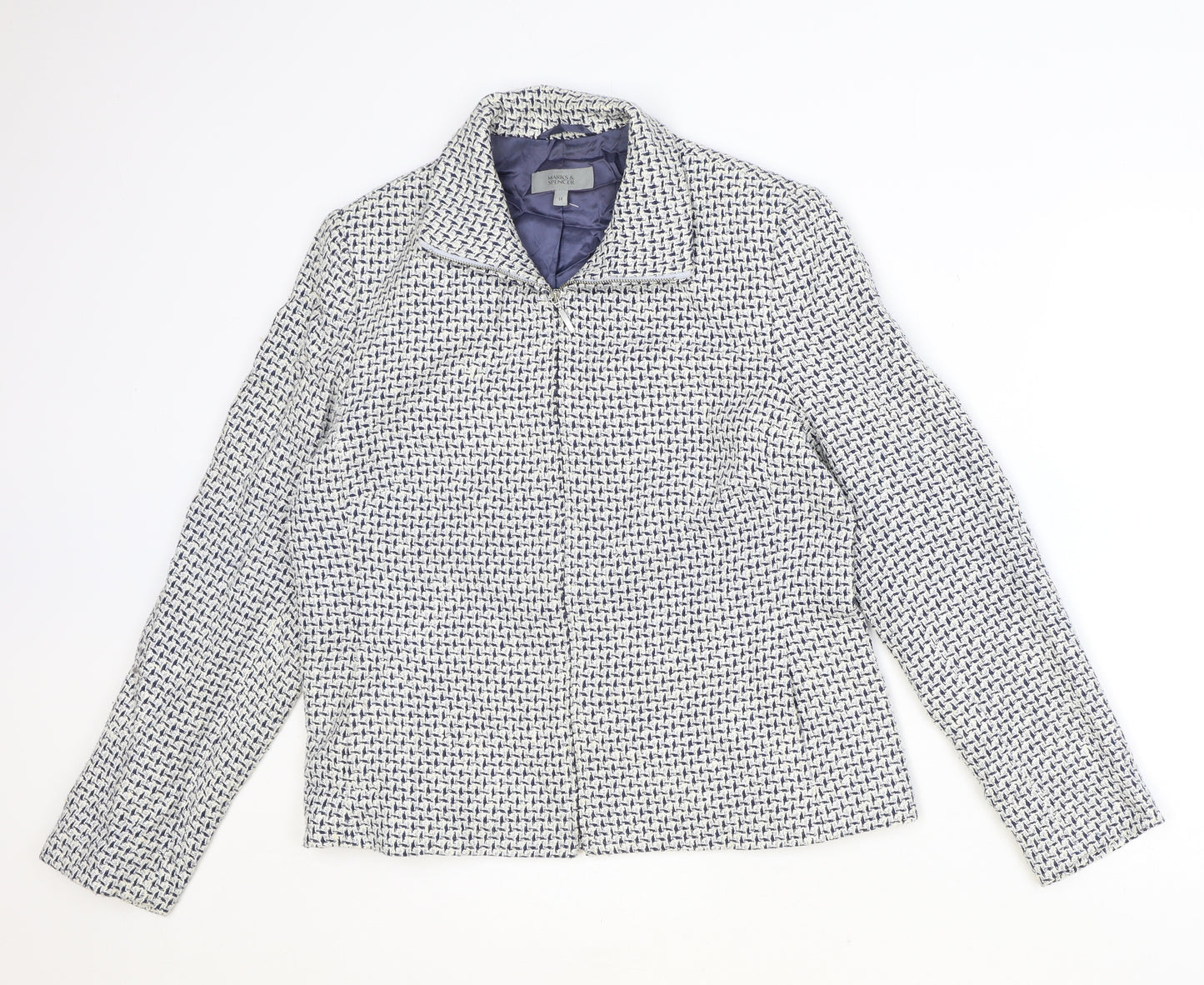 Marks and Spencer Womens Blue Geometric Jacket Size 14 Zip