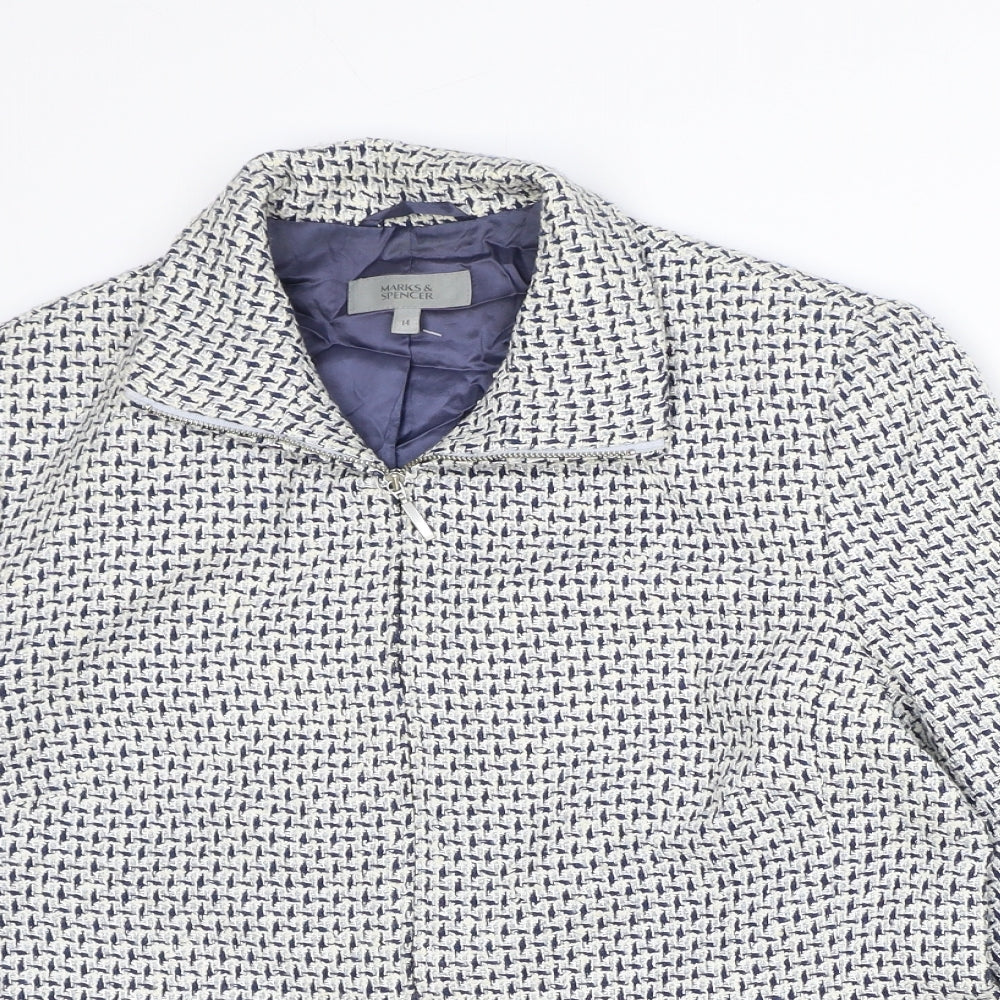 Marks and Spencer Womens Blue Geometric Jacket Size 14 Zip