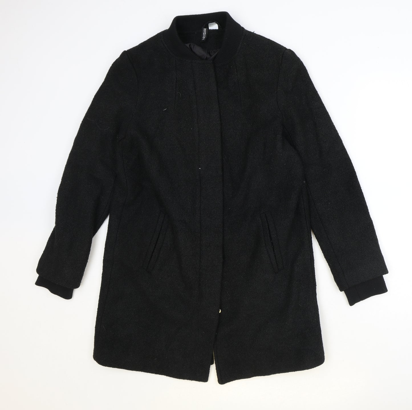 Divided Womens Black Overcoat Coat Size S Zip