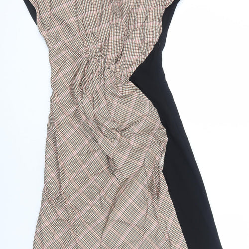 Zara Womens Black Plaid Polyester Trapeze & Swing Size S Round Neck Zip