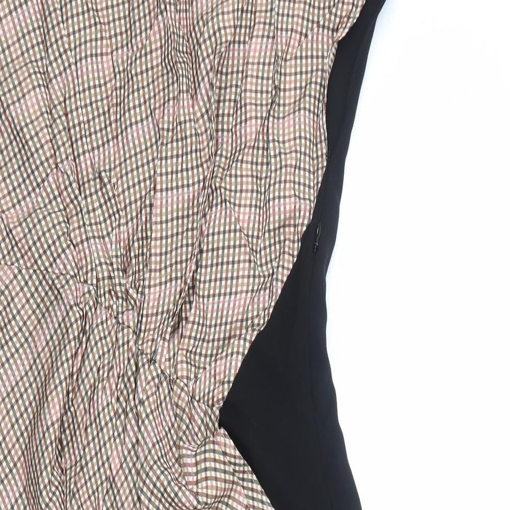 Zara Womens Black Plaid Polyester Trapeze & Swing Size S Round Neck Zip