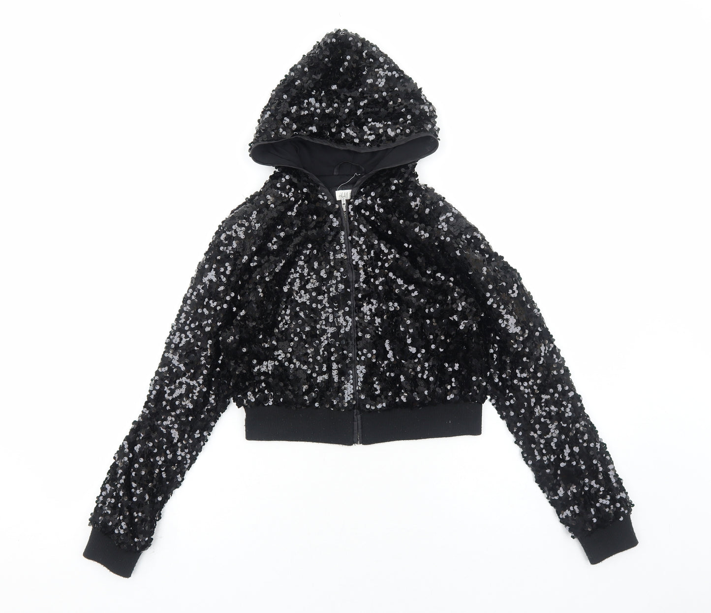 H&M Girls Black Bomber Jacket Jacket Size 11-12 Years Zip
