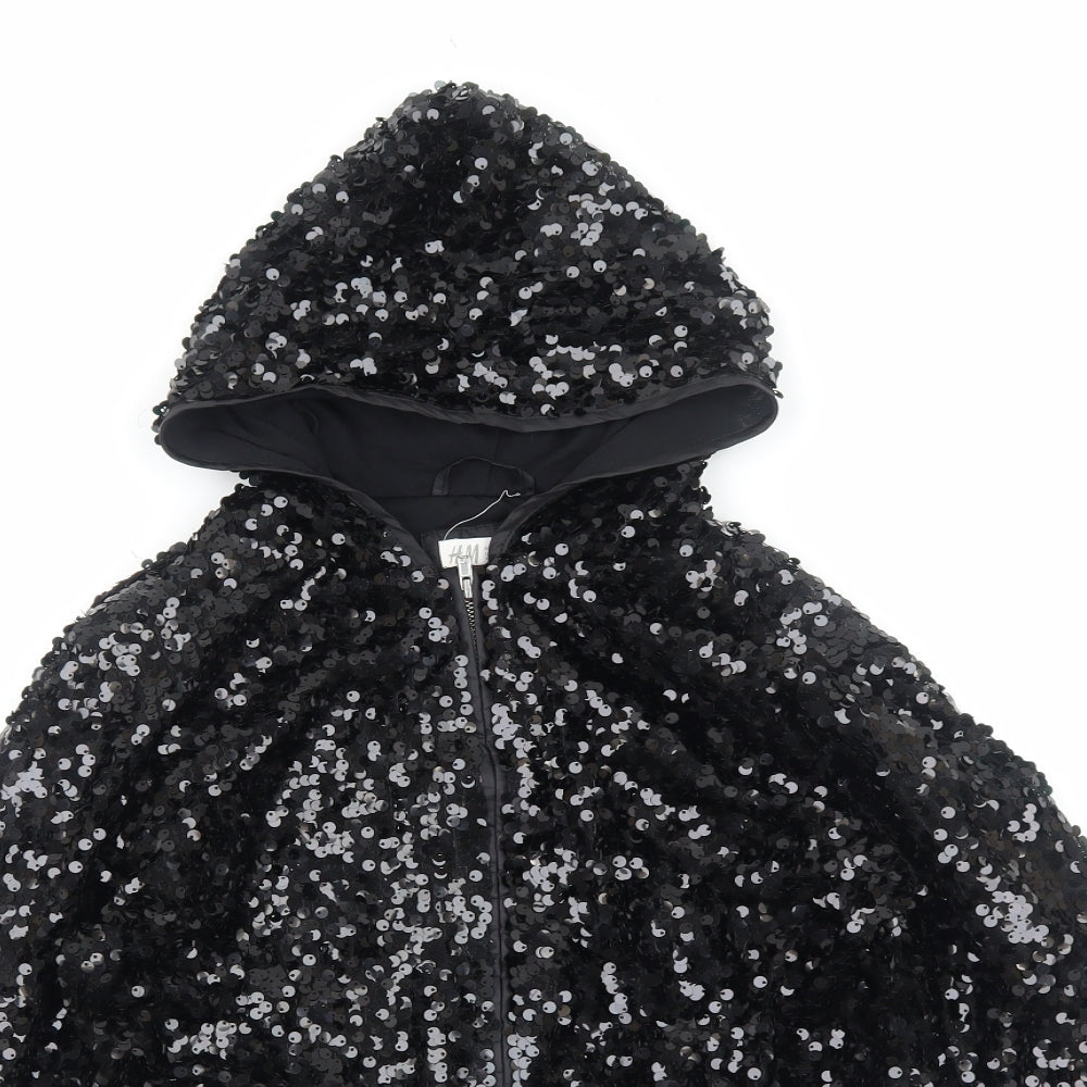 H&M Girls Black Bomber Jacket Jacket Size 11-12 Years Zip