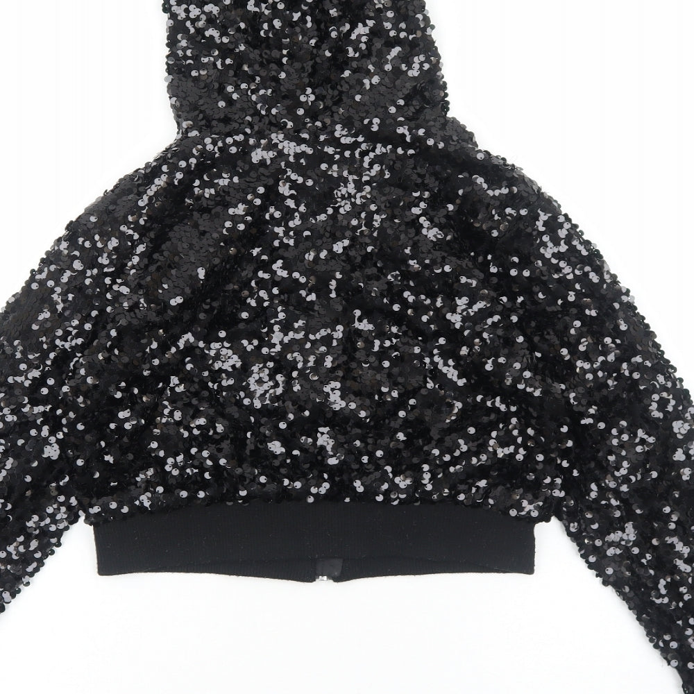 H&M Girls Black Bomber Jacket Jacket Size 11-12 Years Zip