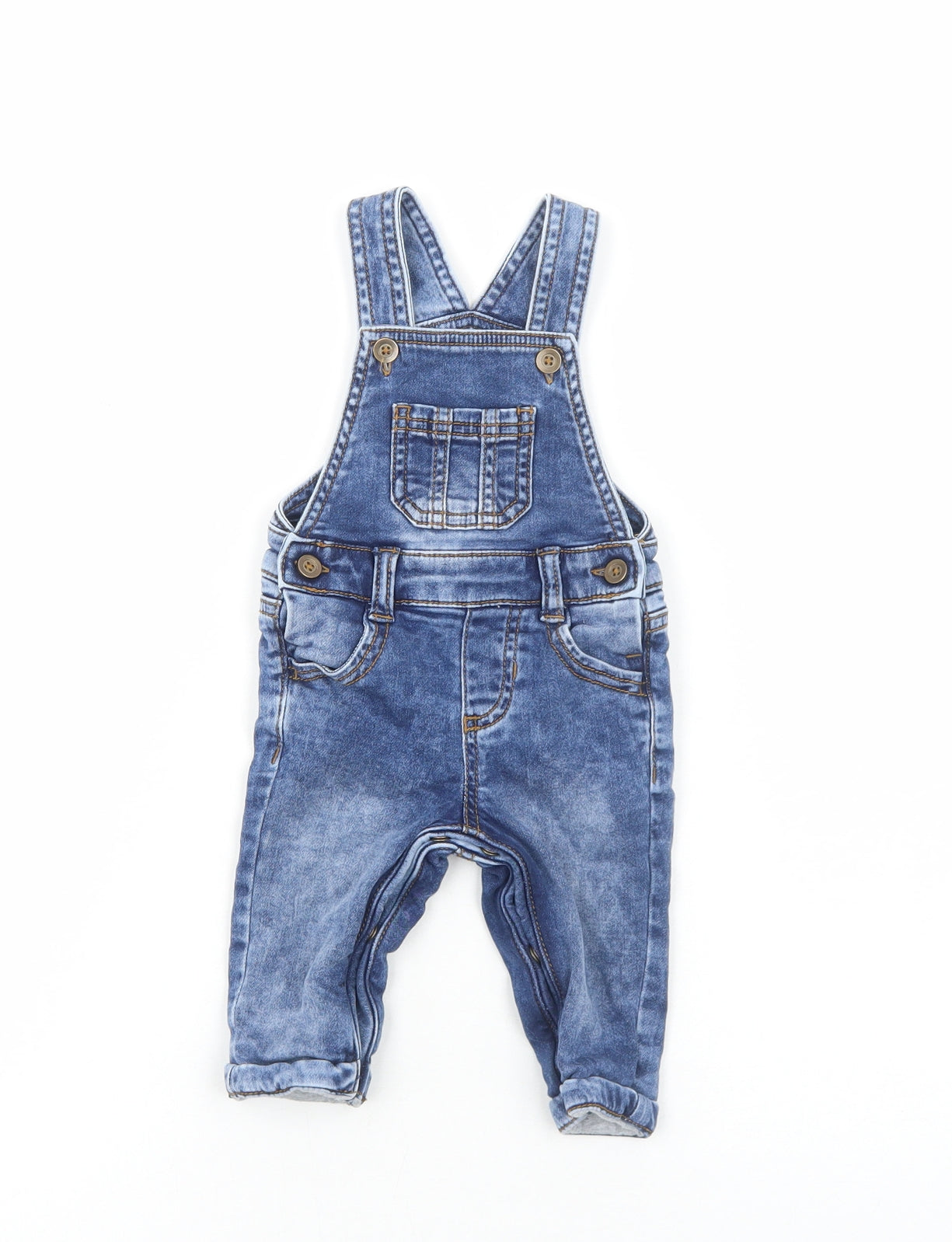 F&F Baby Blue Cotton Dungaree One-Piece Size 0-3 Months Button