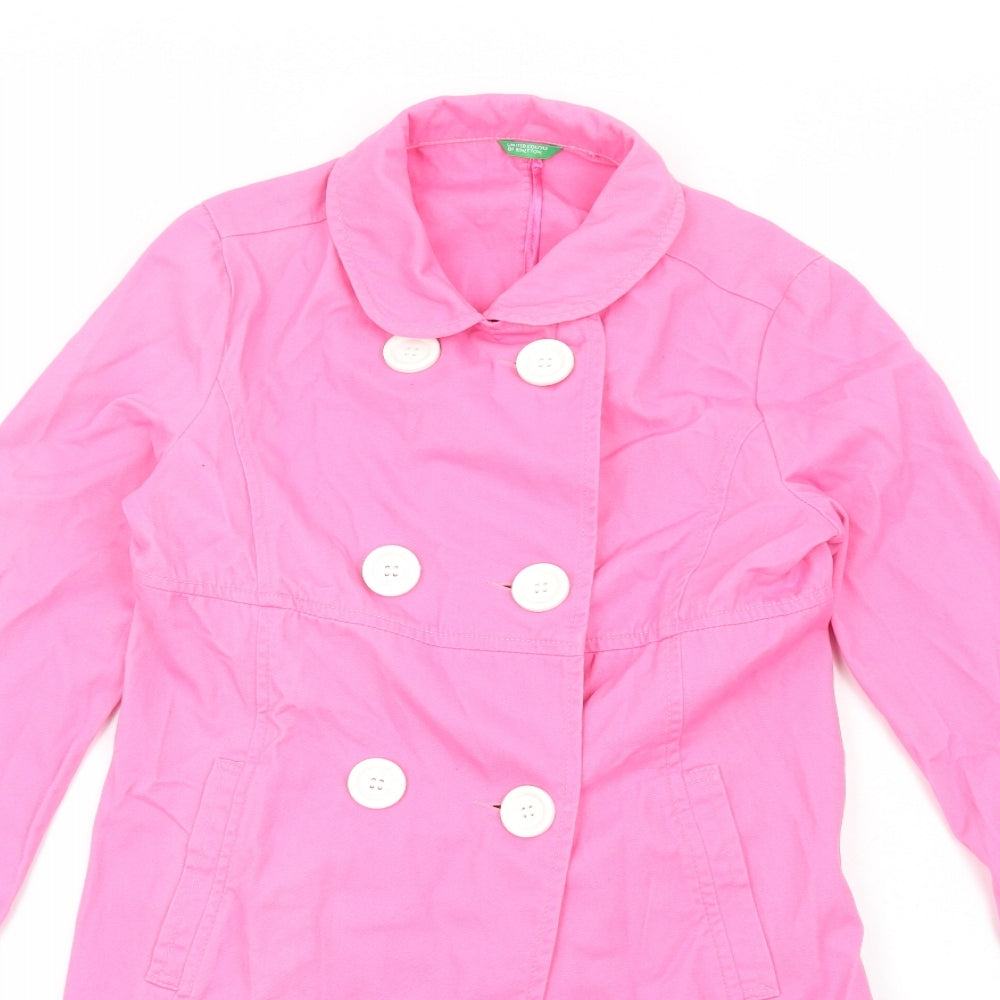 United Colors of Benetton Girls Pink Pea Coat Coat Size 11-12 Years Button