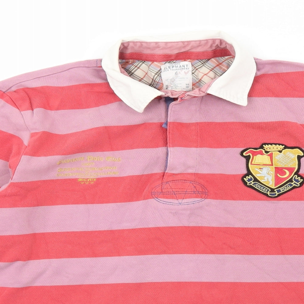 Joules Mens Pink Striped Cotton Polo Size M Collared Button